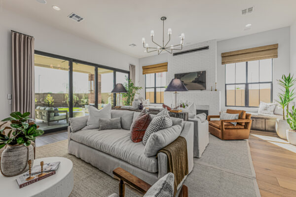 Hazelwood Model Living Room--Willamette Floor Plan in Spanish Hacienda elevation style