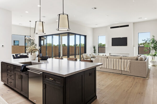Hazelwood Homesite 19 Daviana Floor Plan Urban Farmhouse kitchen view to great room and back patio