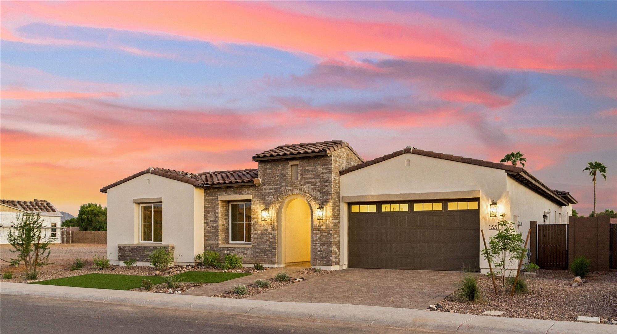 Homesite #4 Hazelwood front elevation sunset
